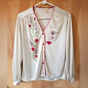 LADY FACE Sheer Vintage Top Unique Small